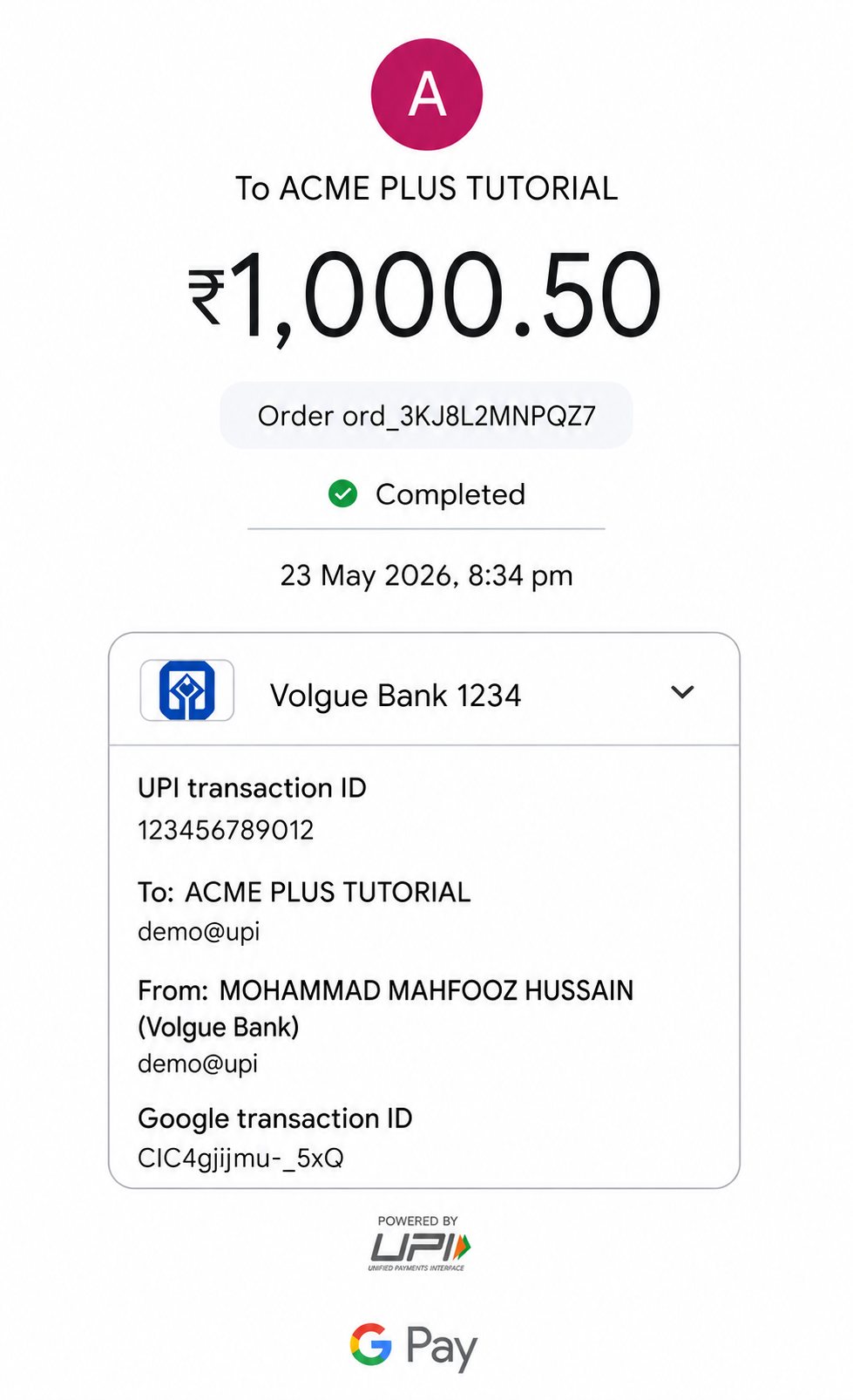 PhonePe UTR Example